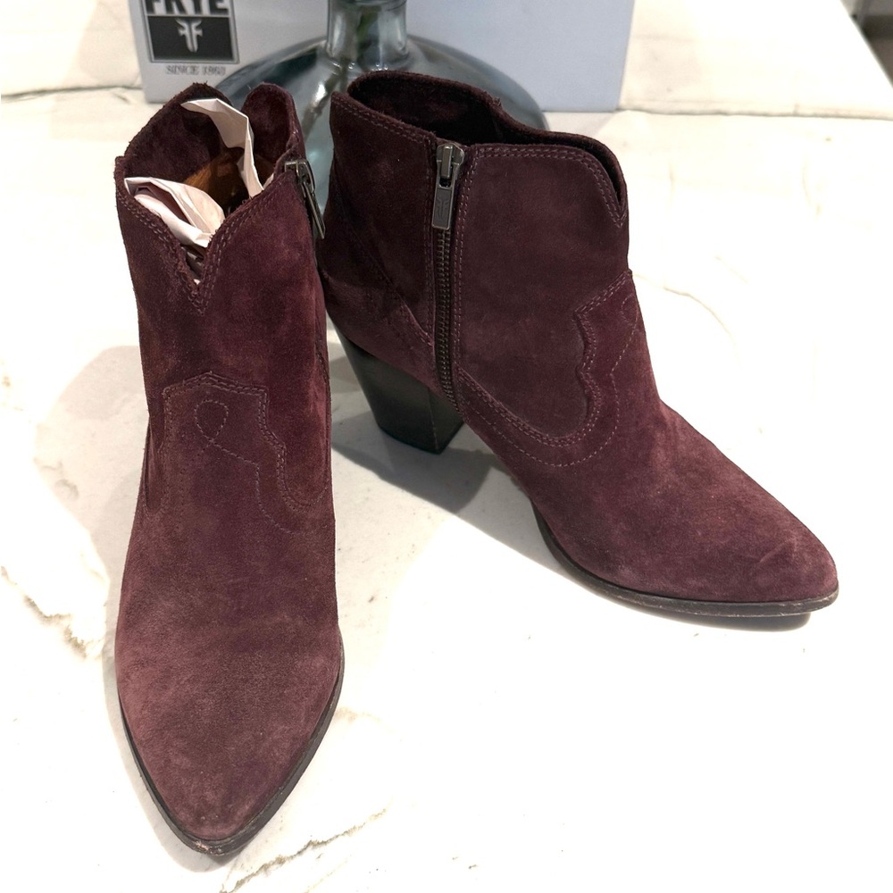 Frye Burgundy Suede Ankle Booties